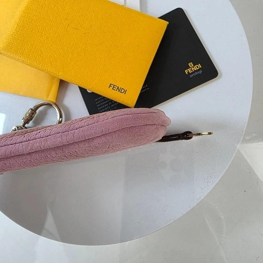 Fendi Coin Purse Pouch OS Pink Excellent Studded Leather Key Cles Gold Hardware